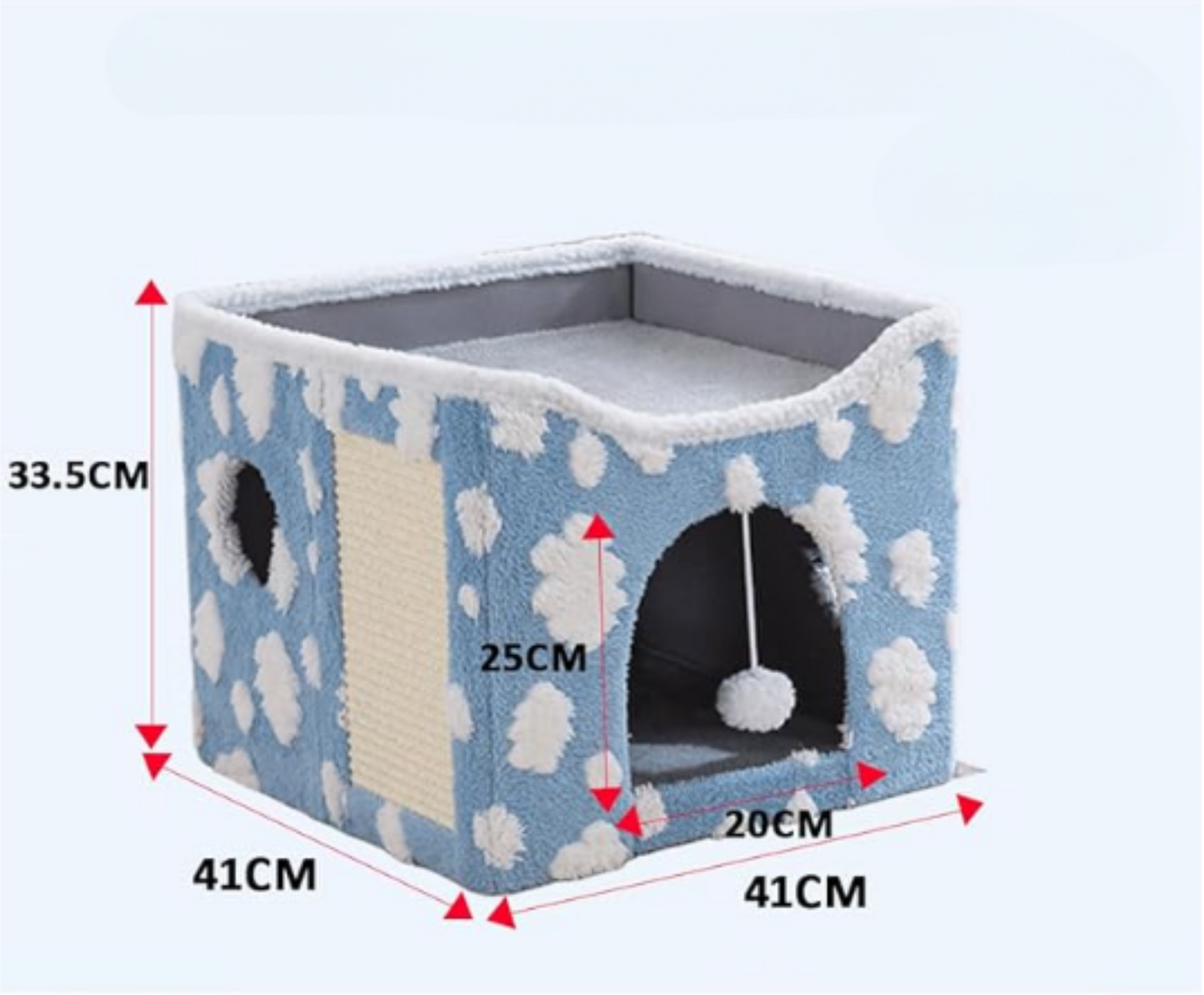 🐱 Casita de tejido Sherpa para Gatos -Diseño de nubes · Doble nivel para jugar y descansar