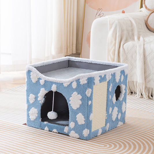 🐱 Casita de Sherpa para Gatos -Diseño de nubes · Doble nivel para jugar y descansar