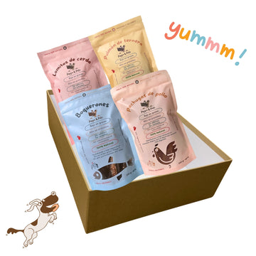 🎁 Pack Delicioso- 750 gramos-4 variedades de Snacks Naturales Deshidratados para Perros y Gatos
