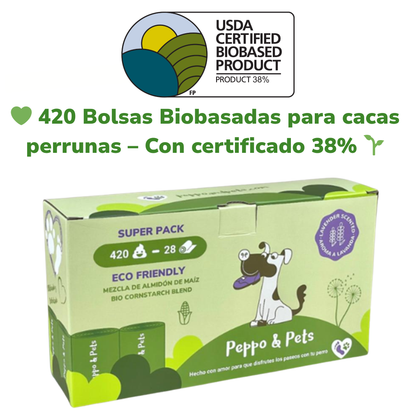 Box with 420 certified biobased bags to collect dog poop - 28 rolls