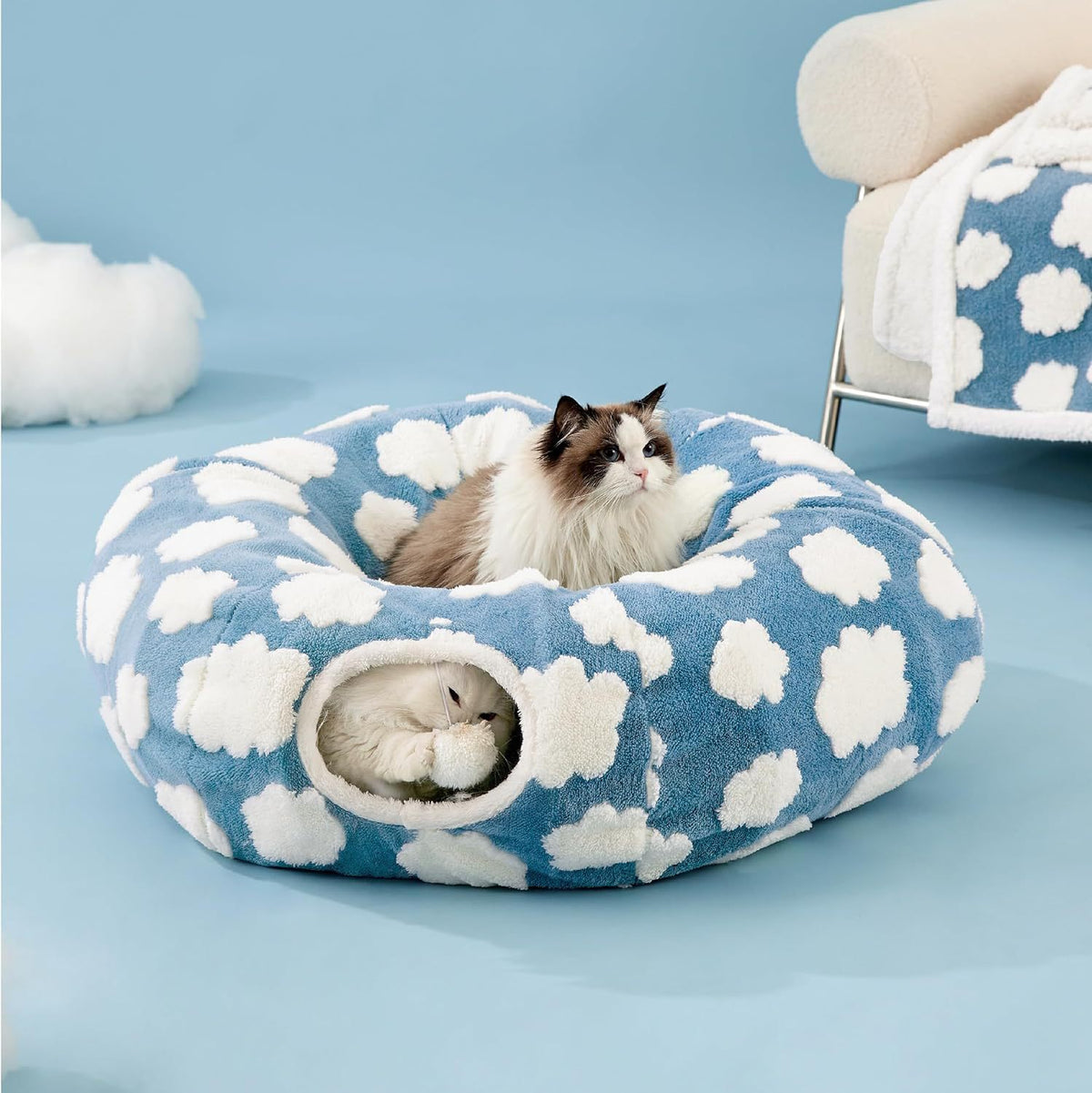 Túnel para gatos 2 en 1 · Diseño nubes
