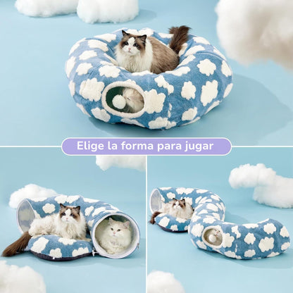 Túnel para gatos 2 en 1 · Diseño nubes