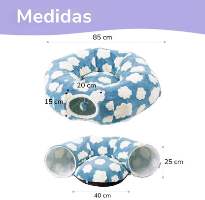 Túnel para gatos 2 en 1 · Diseño nubes