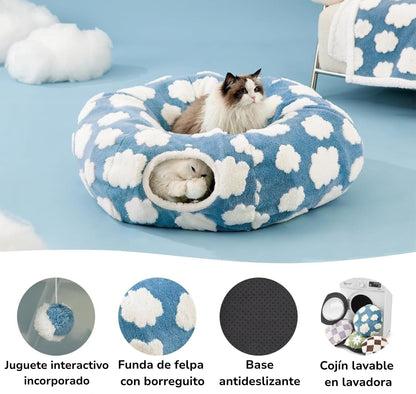 Túnel para gatos 2 en 1 · Diseño nubes