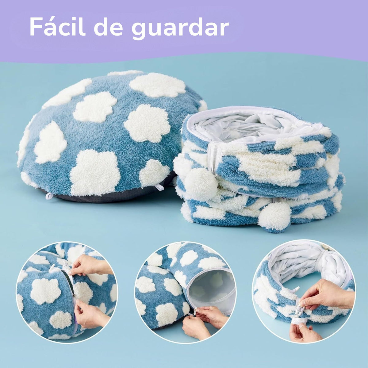 Túnel para gatos 2 en 1 · Diseño nubes