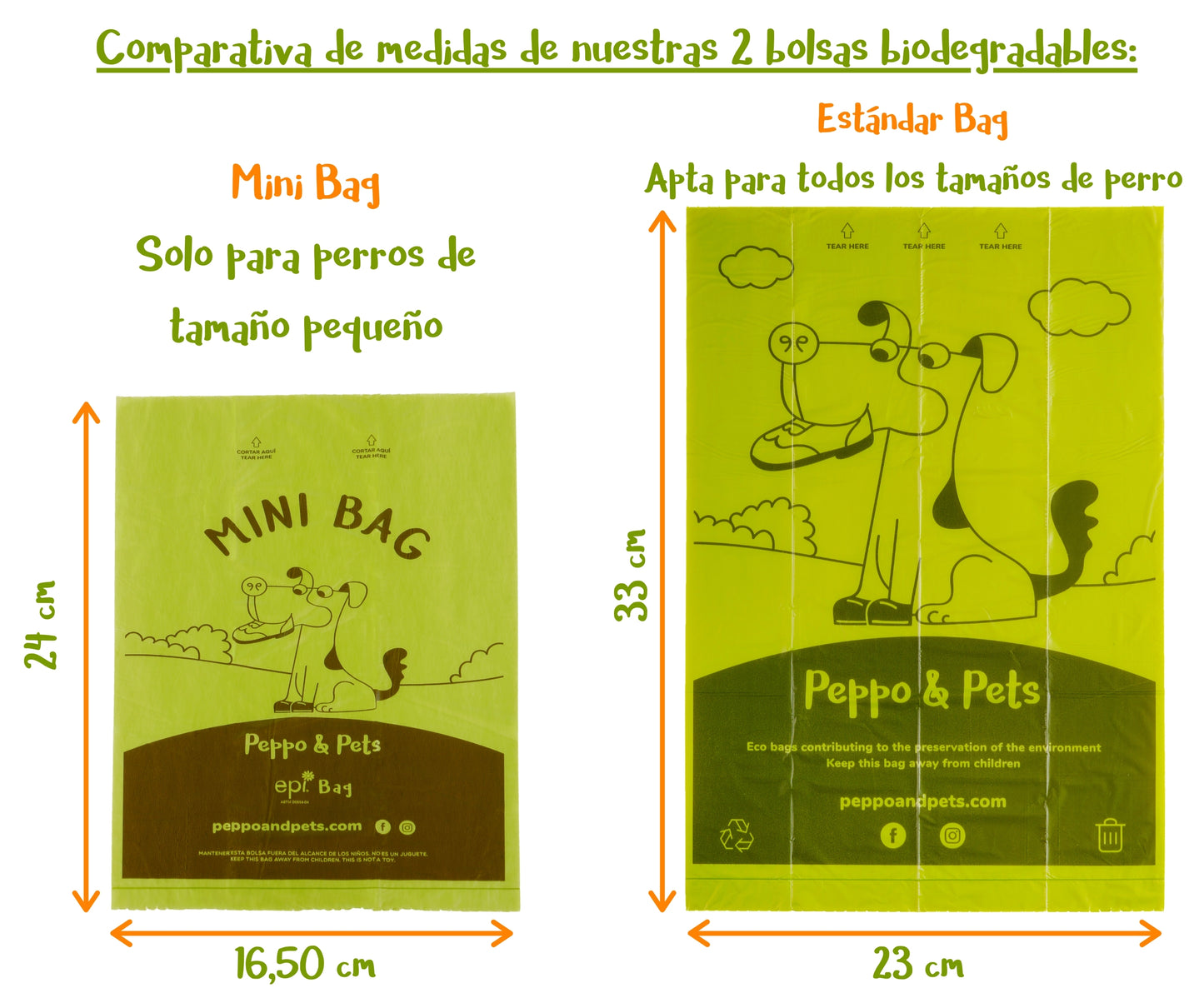 SMALL SIZED BAGS - Box with 24 rolls - 360 Mini bags - SUITABLE for SMALL sized DOGS only