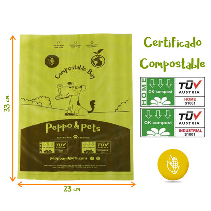 240 Compostable Bags - Made from 100% Corn Starch - Box of 16 Rolls